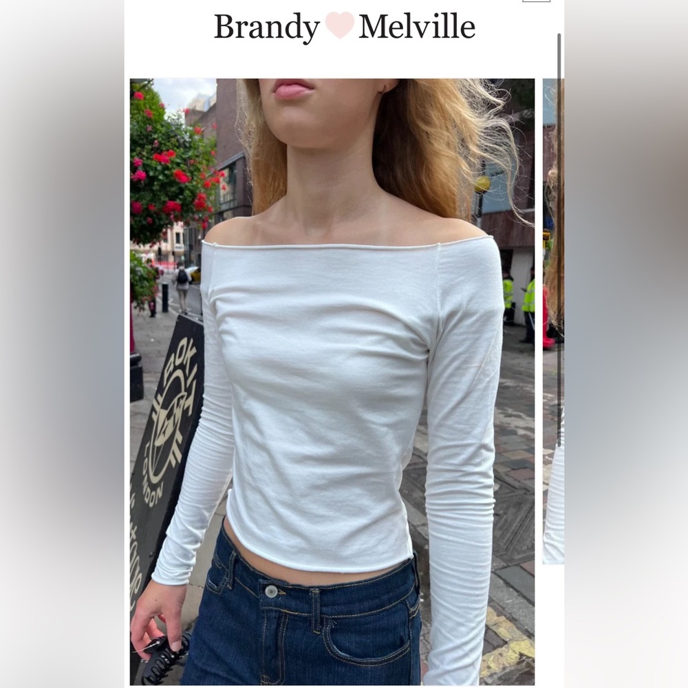 Brandy Melville 🇺🇸Gray long sleeve wide shoulder top - Picture 4 of 11